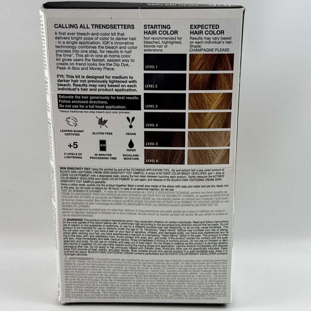 IGK Color Bright Champagne Please Bleach & Color Kit,Warm Blonde, 1 Application - Picture 6 of 11